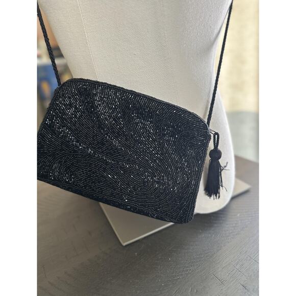 VTG Lord & Taylor Black Beaded Evening Bag Womens Small Purse Handbag Crossbody - Picture 10 of 12